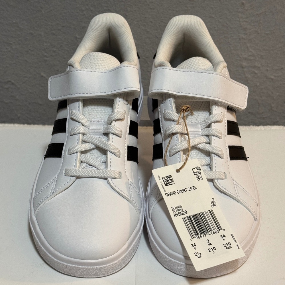 ADIDAS Grand Court 2.0 EL Sneakers‎ Kids Size 2.5 White Black IH5529
